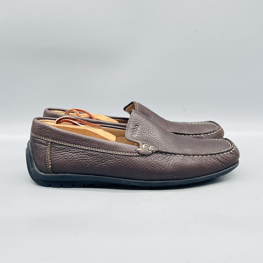 ECCO Shoes Mens 7.5 Brown Leather Moc Toe Loafers Slip On Casual Comfort Walking